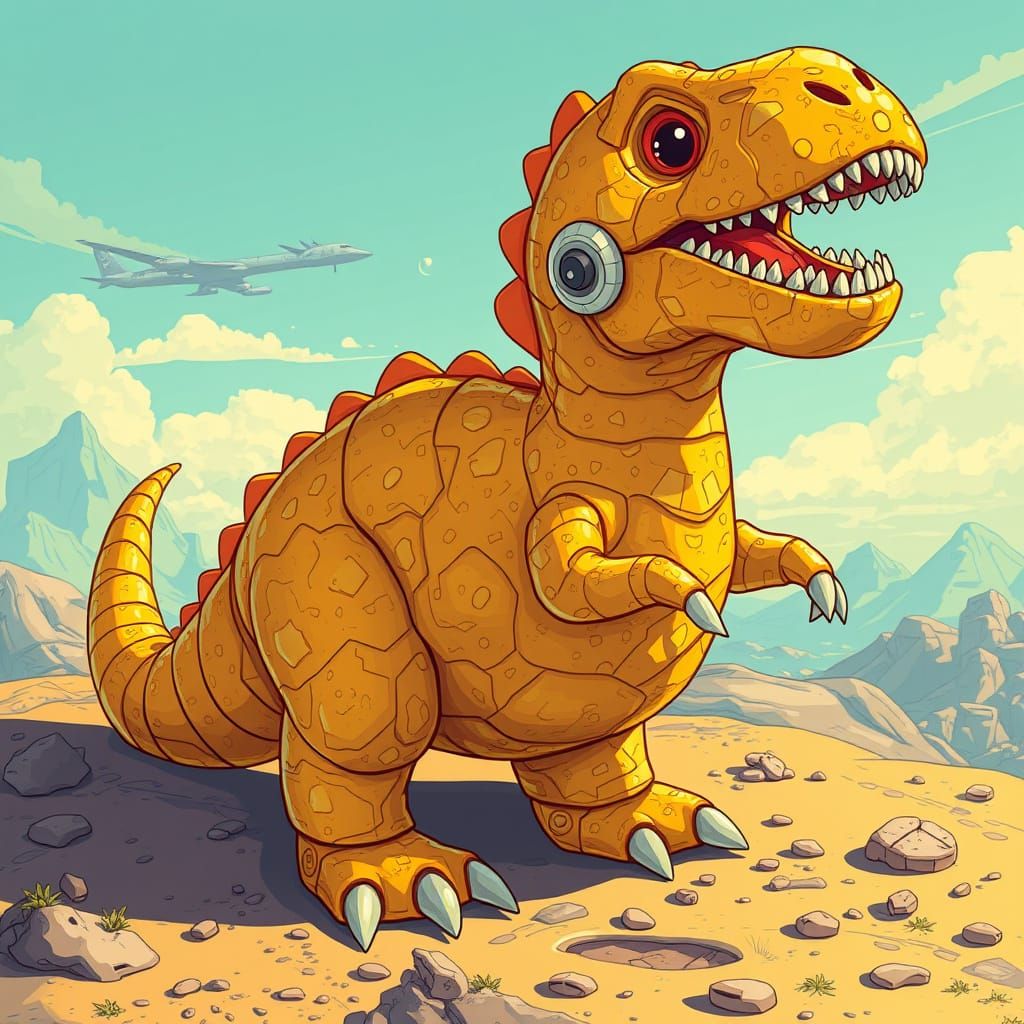 Futuristic Dinosaur Nugget in Bold Digital Art