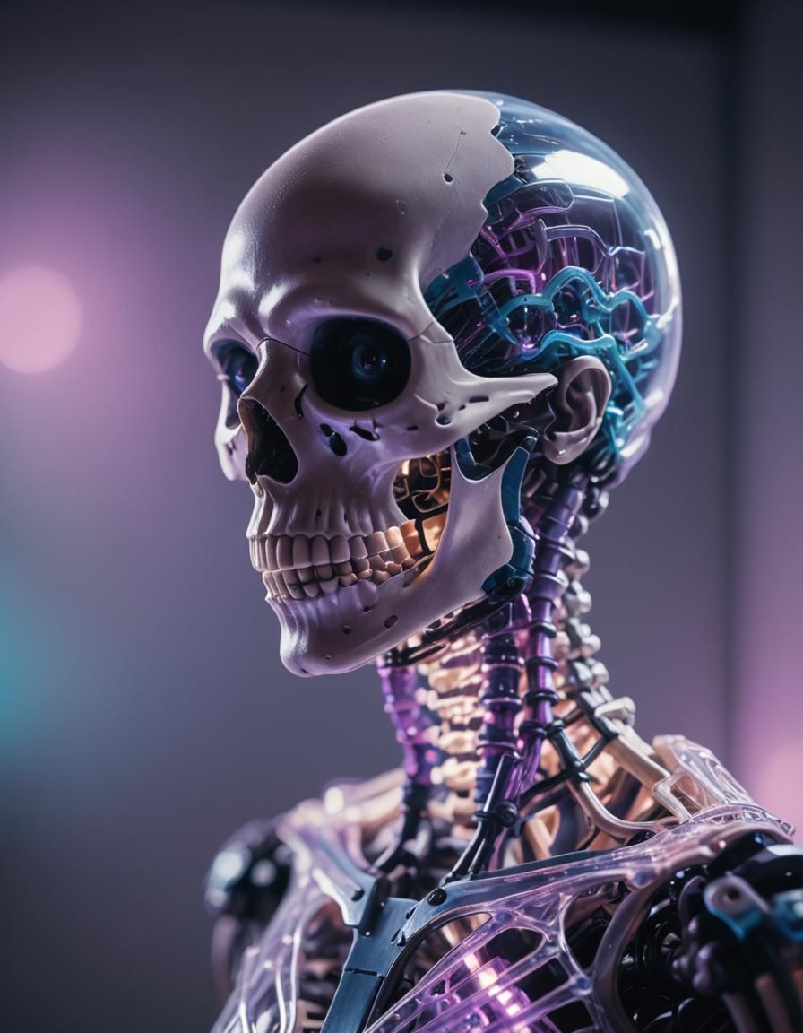 Humanoid Portrait: Transparent Skin and Pixelated Skeleton