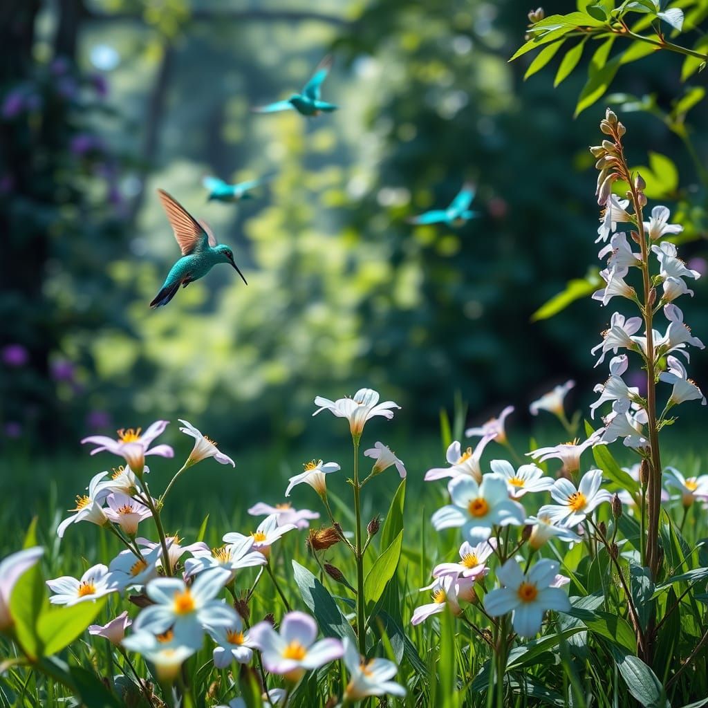 Turquoise Hummingbirds in Fairytale Forest, High-Resolution ...