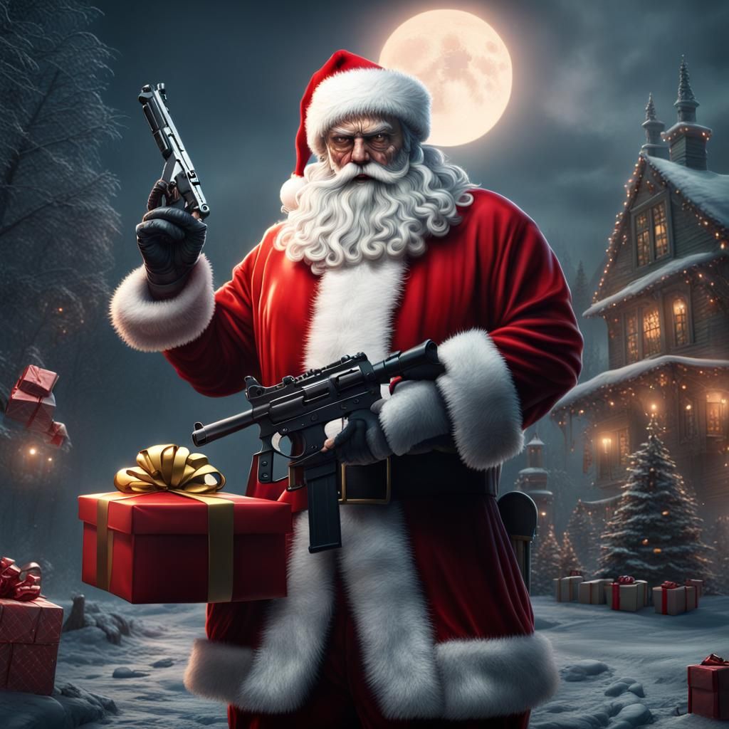 Horror Santa Claus with Gun: Digital Art