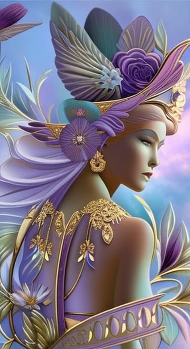 Radiant Nature Goddess in Art Nouveau Style