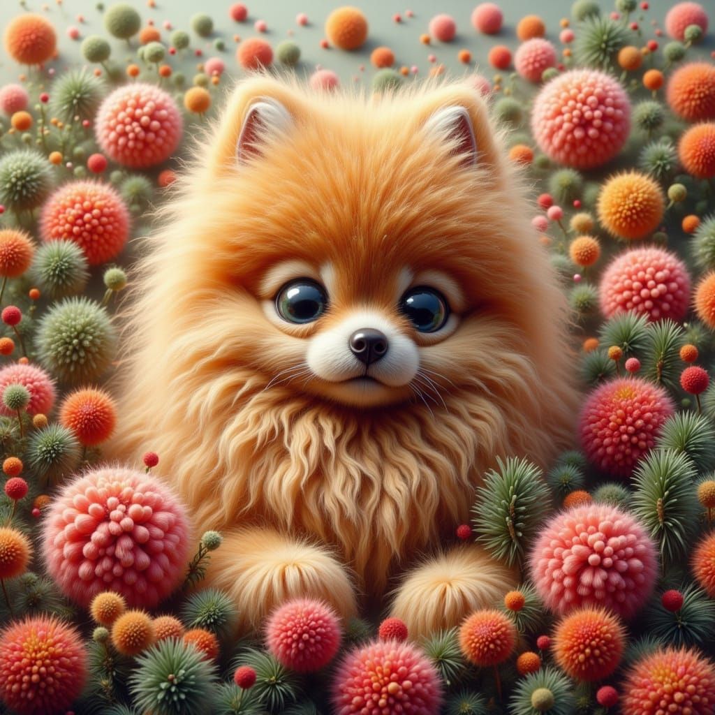 Pom-Pom Pomeranian with Pomegranates, a Fluffy Fantasy