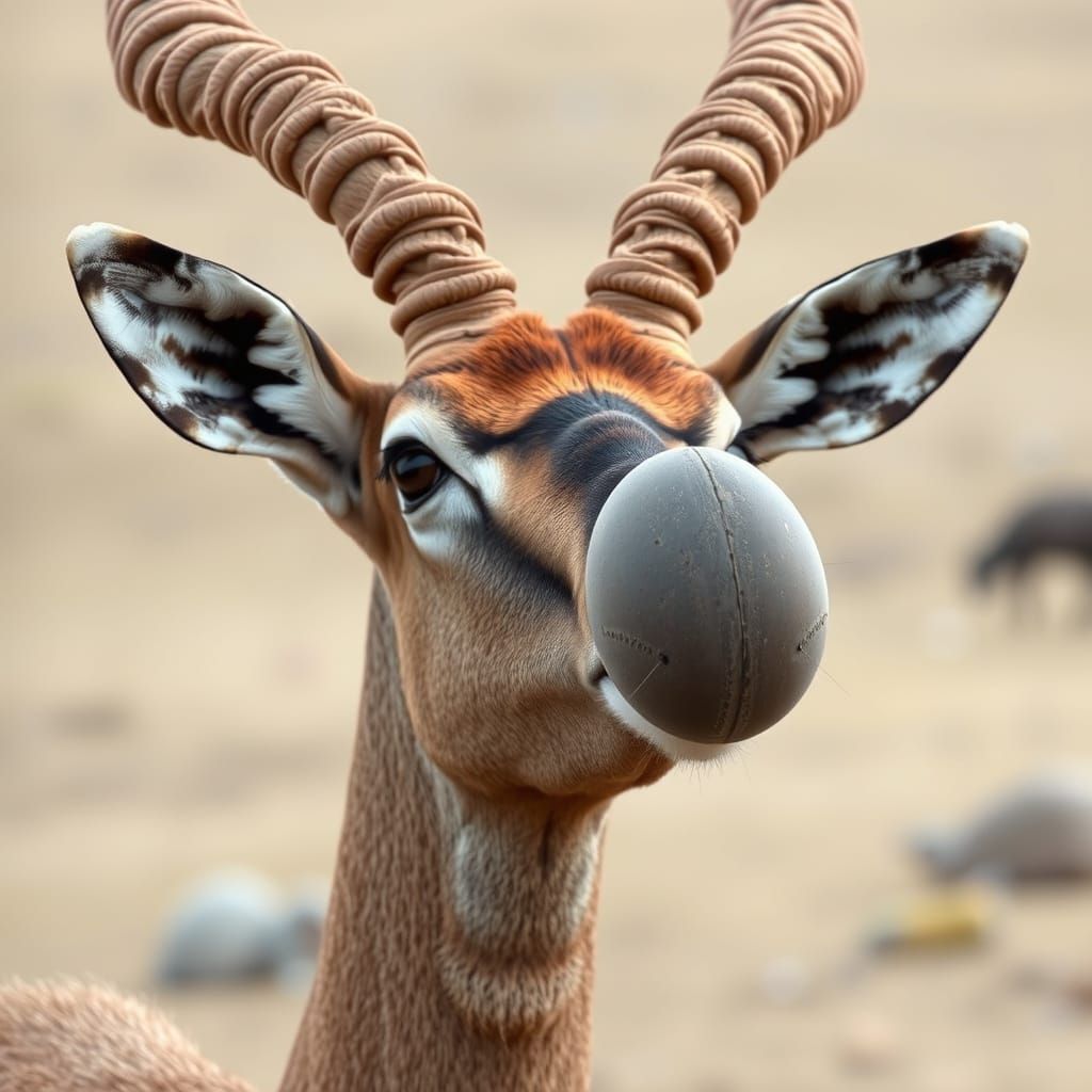 Saiga Antelope with Distinctive Nose in Central Asia