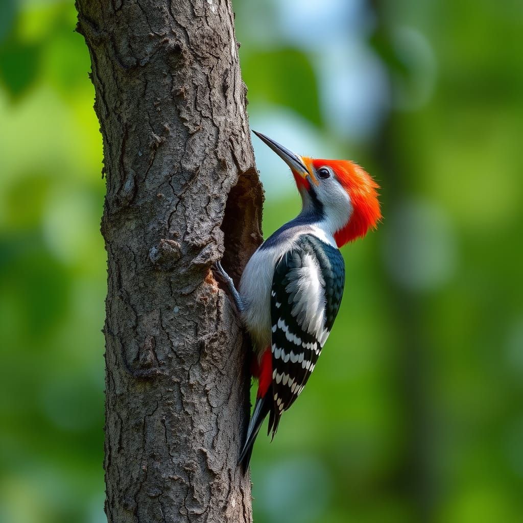 Woodpecker's Tree Home in Vibrant Color