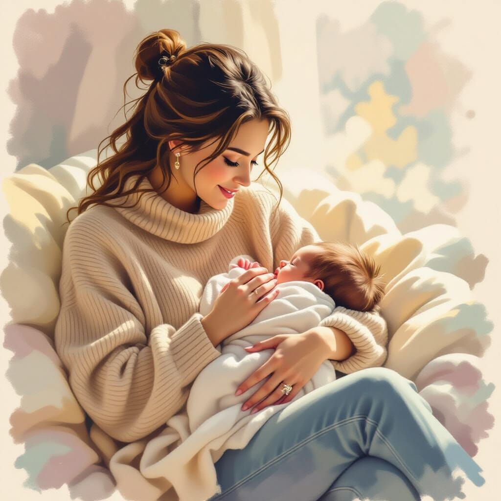 Mother and Baby in Soft Pastel Light