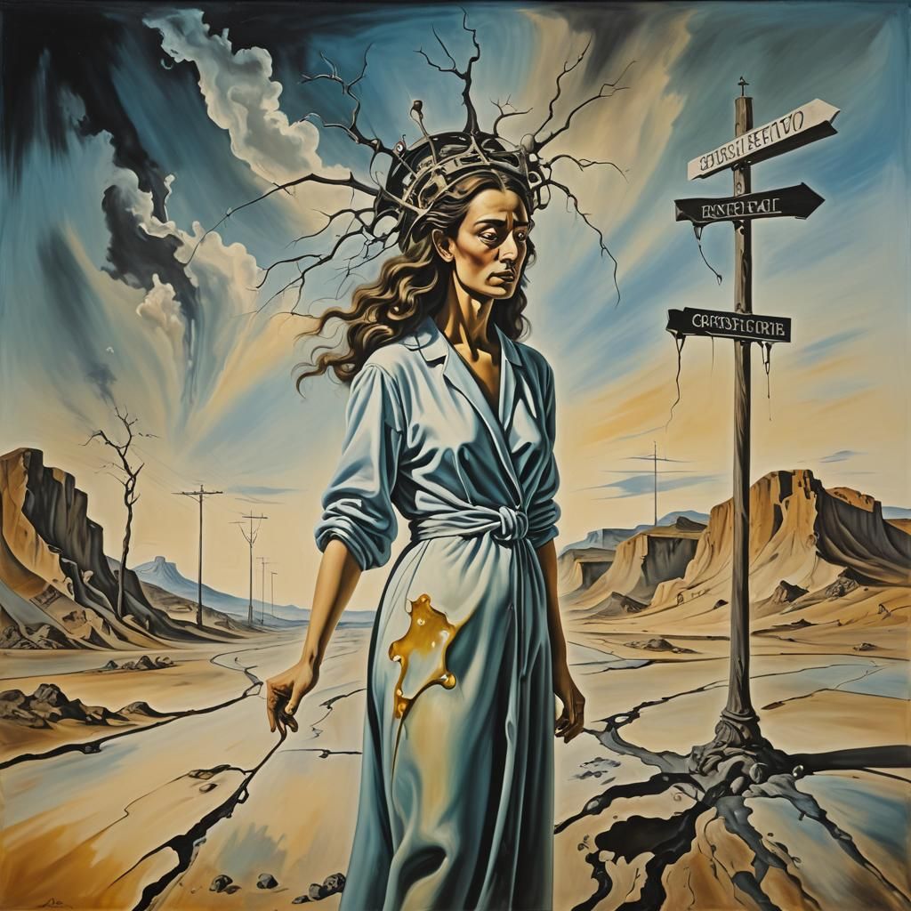 Surreal Woman at the Crossroads, Dali Style