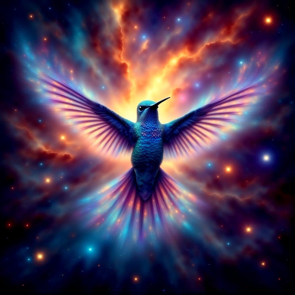 Hummingbird Nebula Wings in Surreal Cosmic Flight