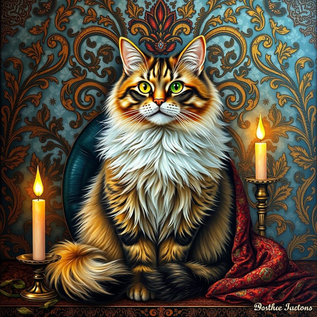 Majestic Persian Cat in Ornate, Dreamlike Painting