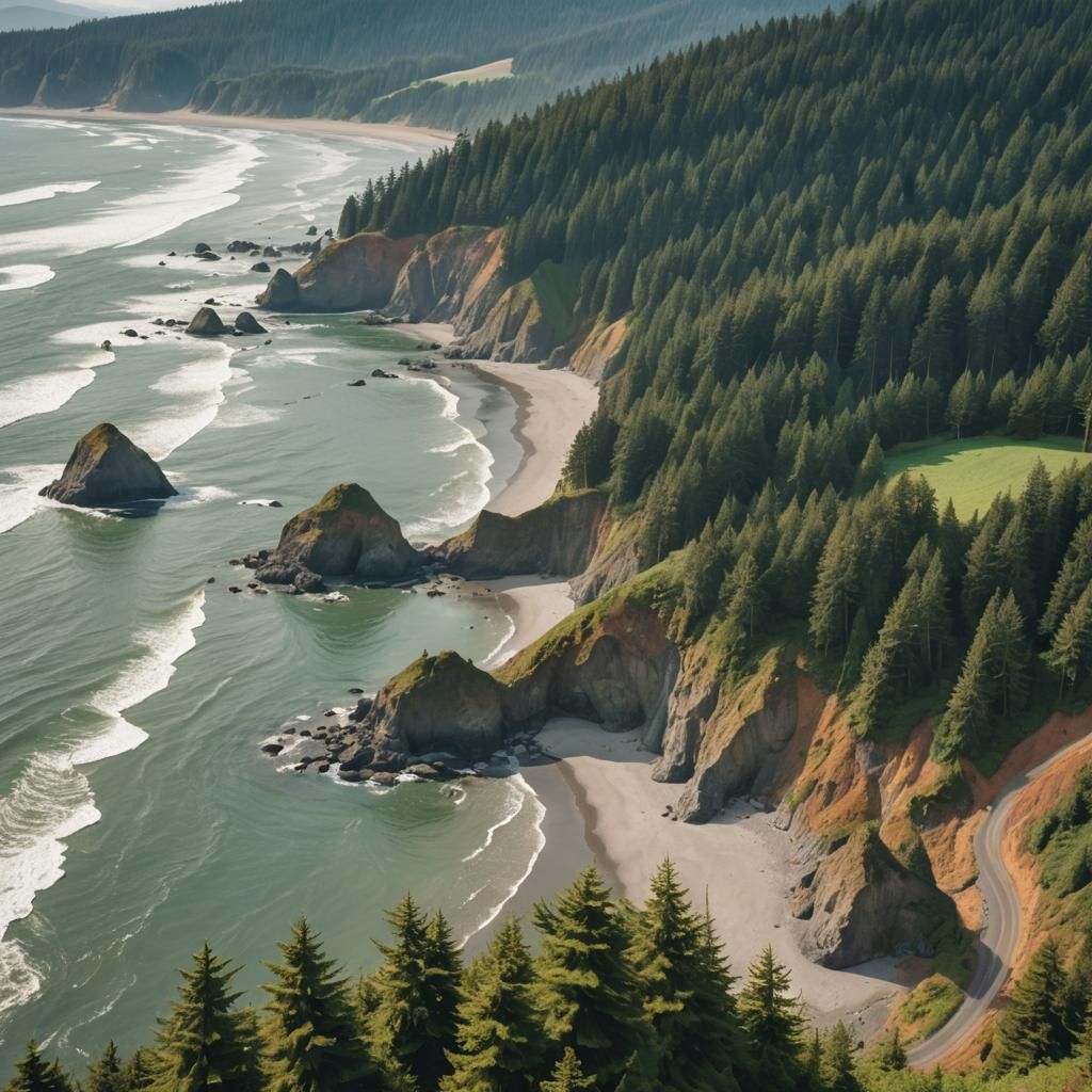 Oregon Coastline Landscape with Pastel Sky