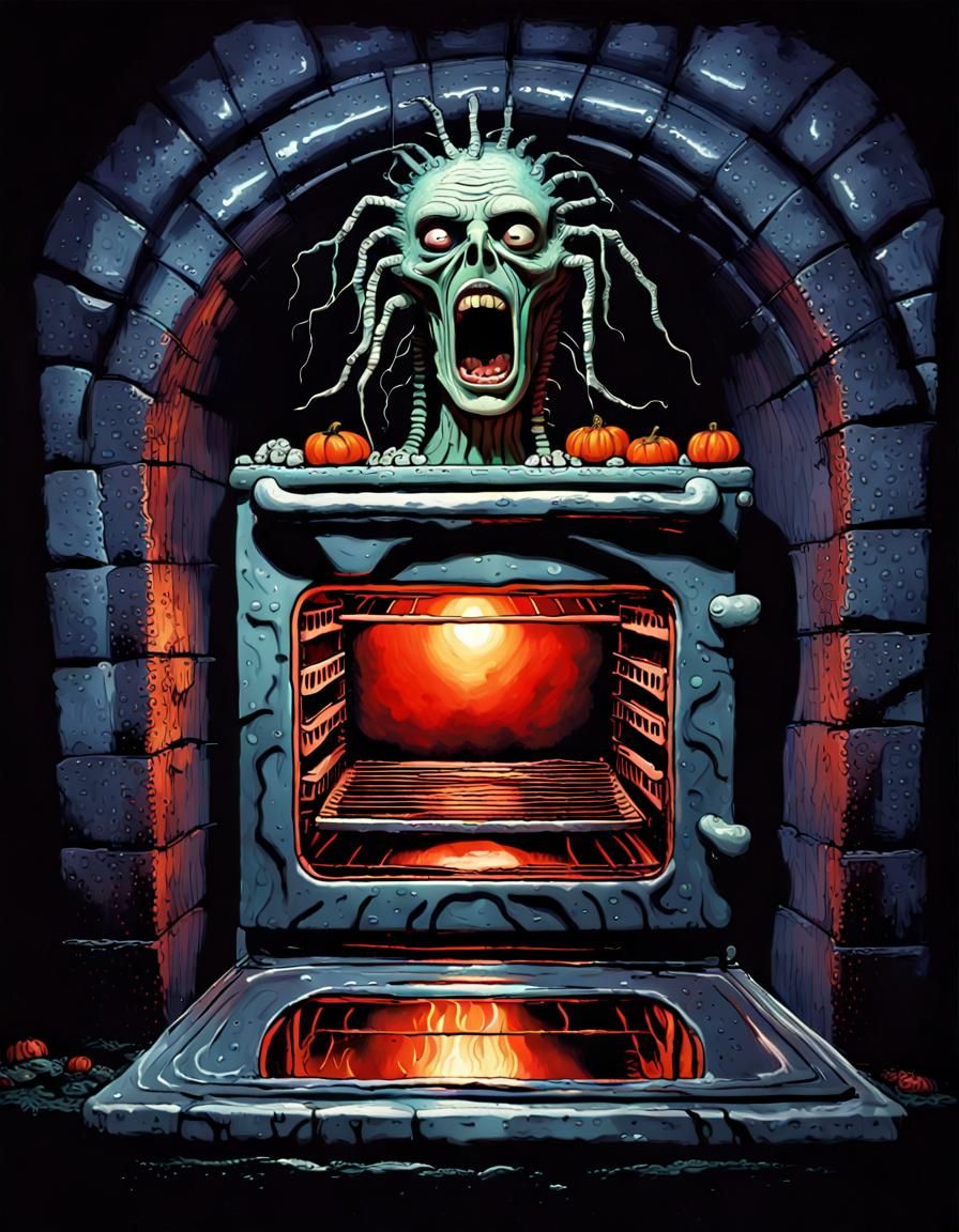 Spooky Possessed Gas Oven in Dark Fantasy Style