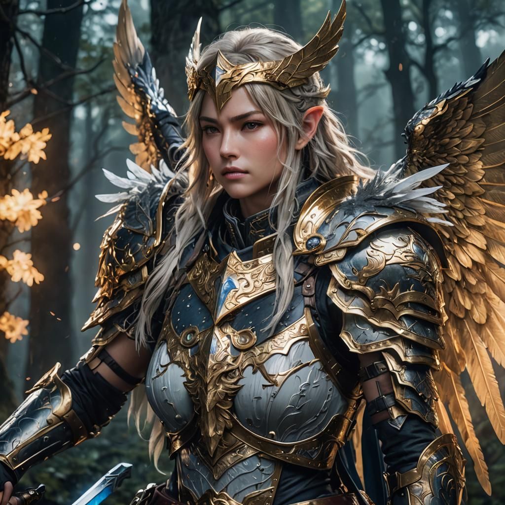 Manga Valkyrie in Moonlit Forest