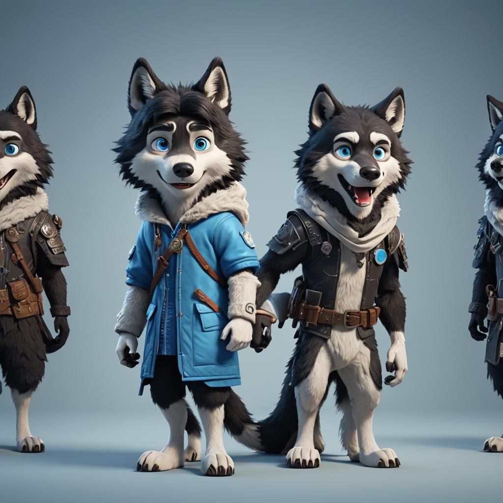 Russian Wolf Costume: Pixar-Style 3D Digital Art