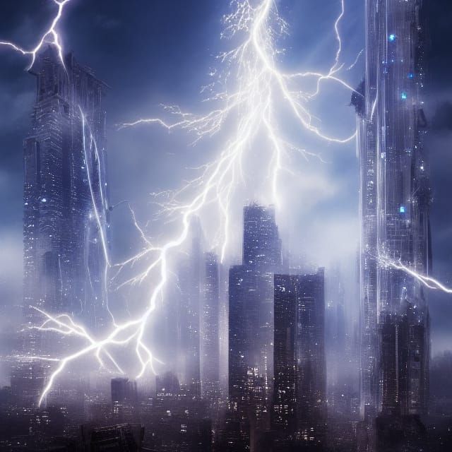 Skyscraper Pierced by Lightning: Epic Digital Painting