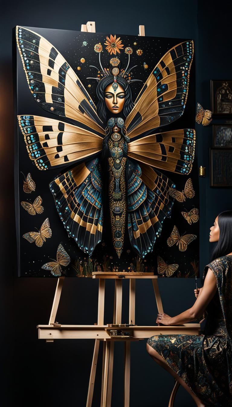 Obsidian Butterfly Goddess in Aztec Regalia
