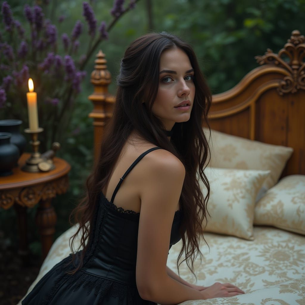 Mystical Forest Enchantress in Lavish Black Lace