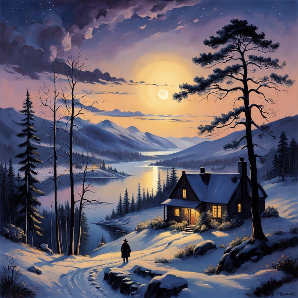 Cozy Winter Scene in Dreamy Nocturne Style
