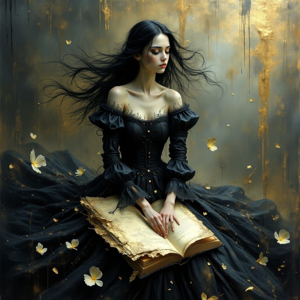 Ethereal Gothic Woman in Swirling Dress