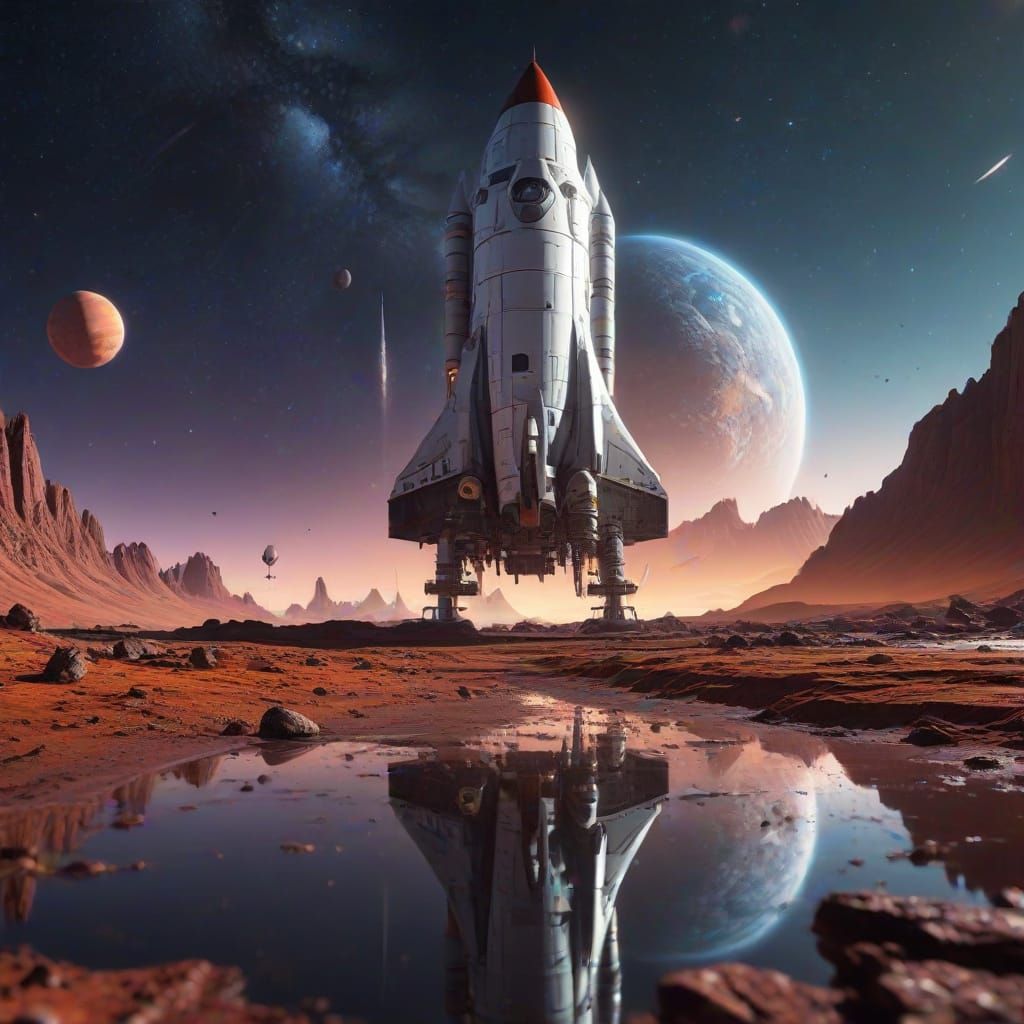 Sci-Fi Rocket Landing on Colorful Planet