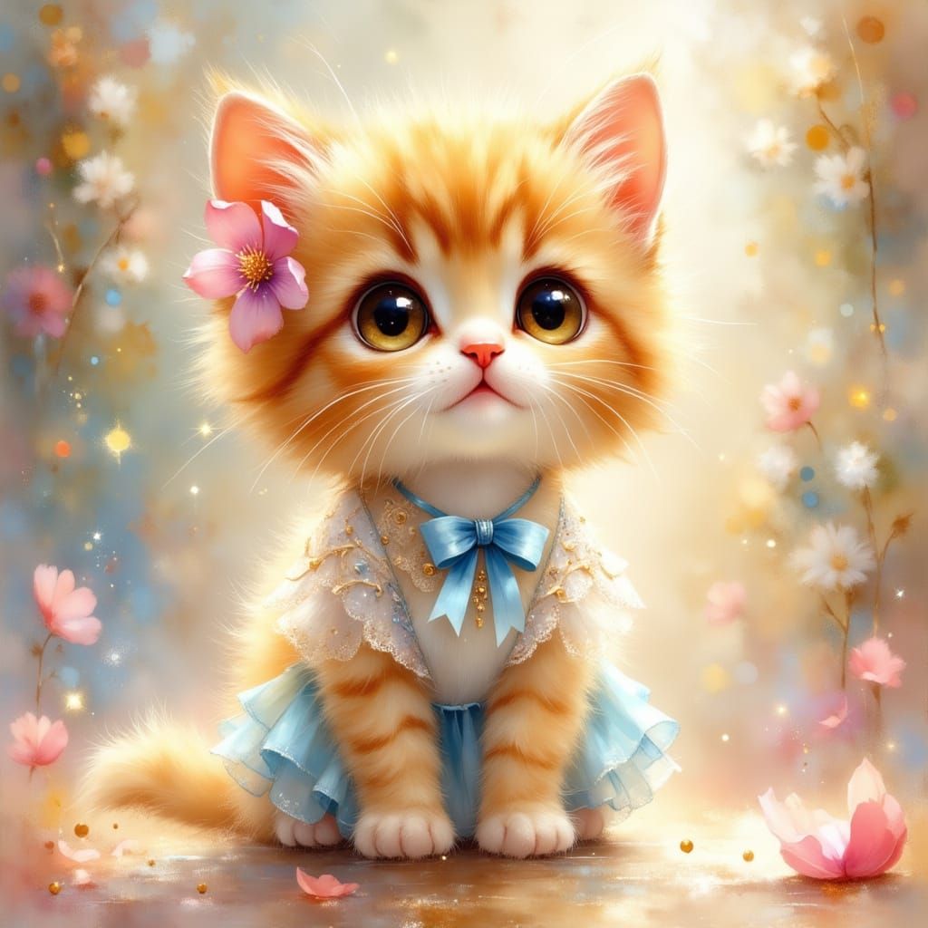 Adorable Chibi Ginger Kitten in Whimsical Digital Painting