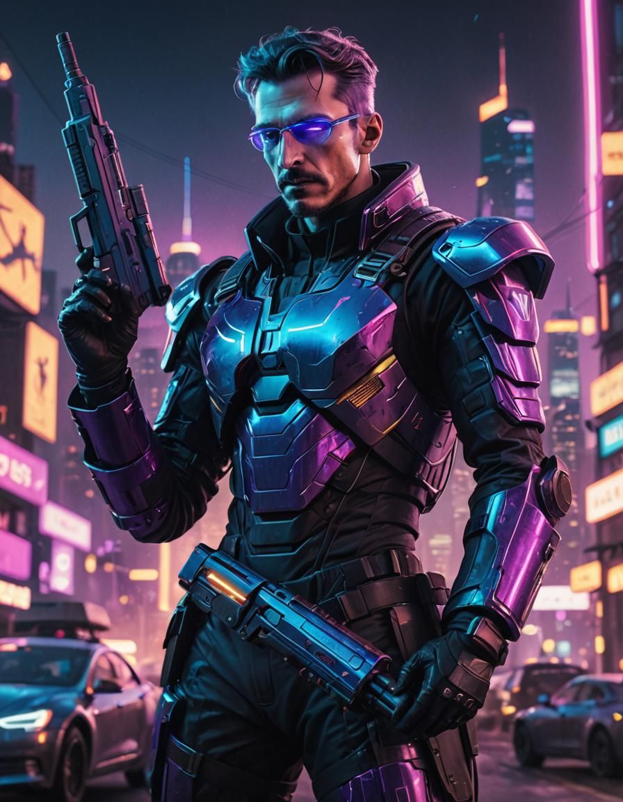 Nikola Tesla in Cyberpunk SWAT Gear with Plasma Rifle