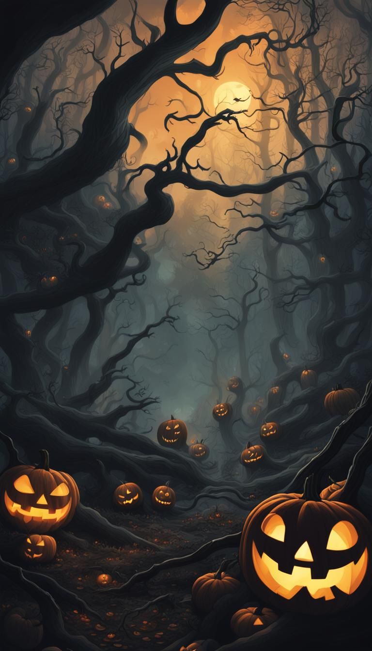 Eerie Witches and Ghosts in Dark Fantasy Forest
