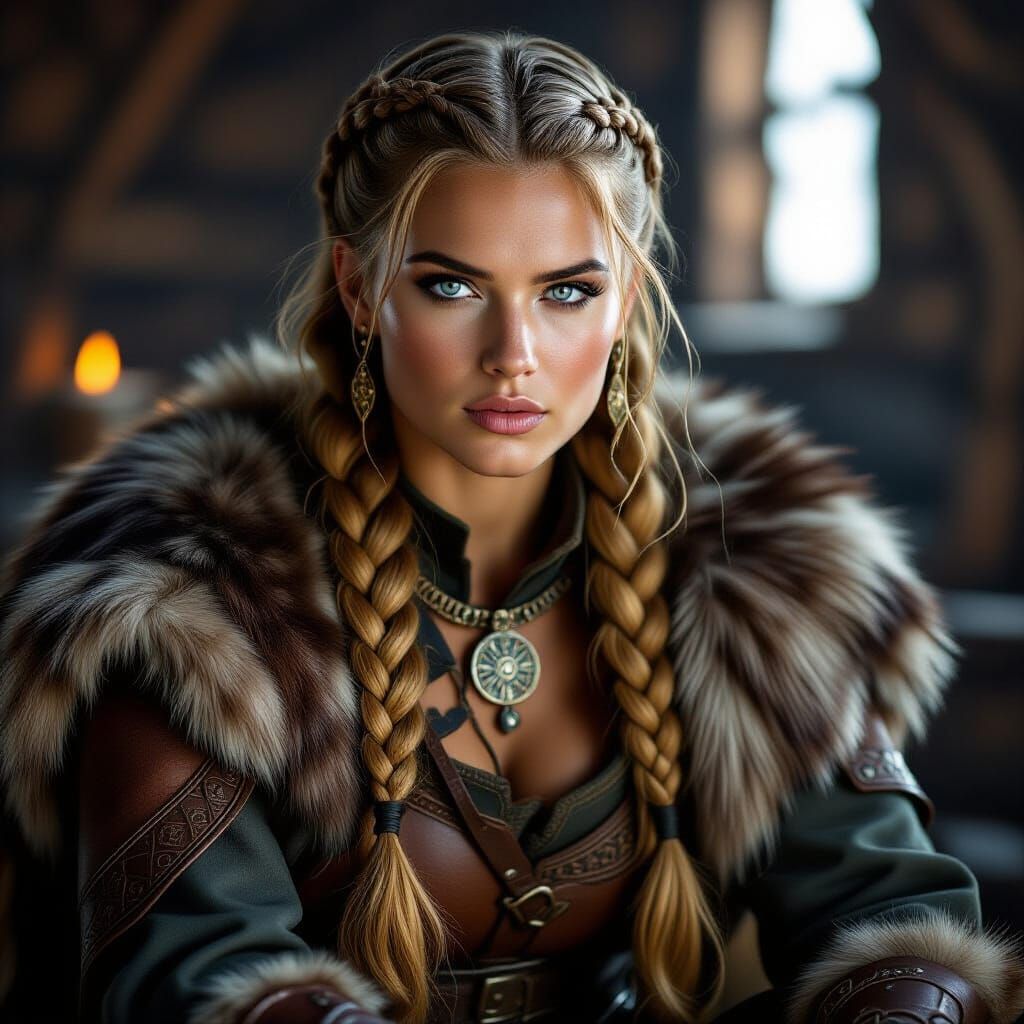 Beautiful Viking Woman with Intense Gaze
