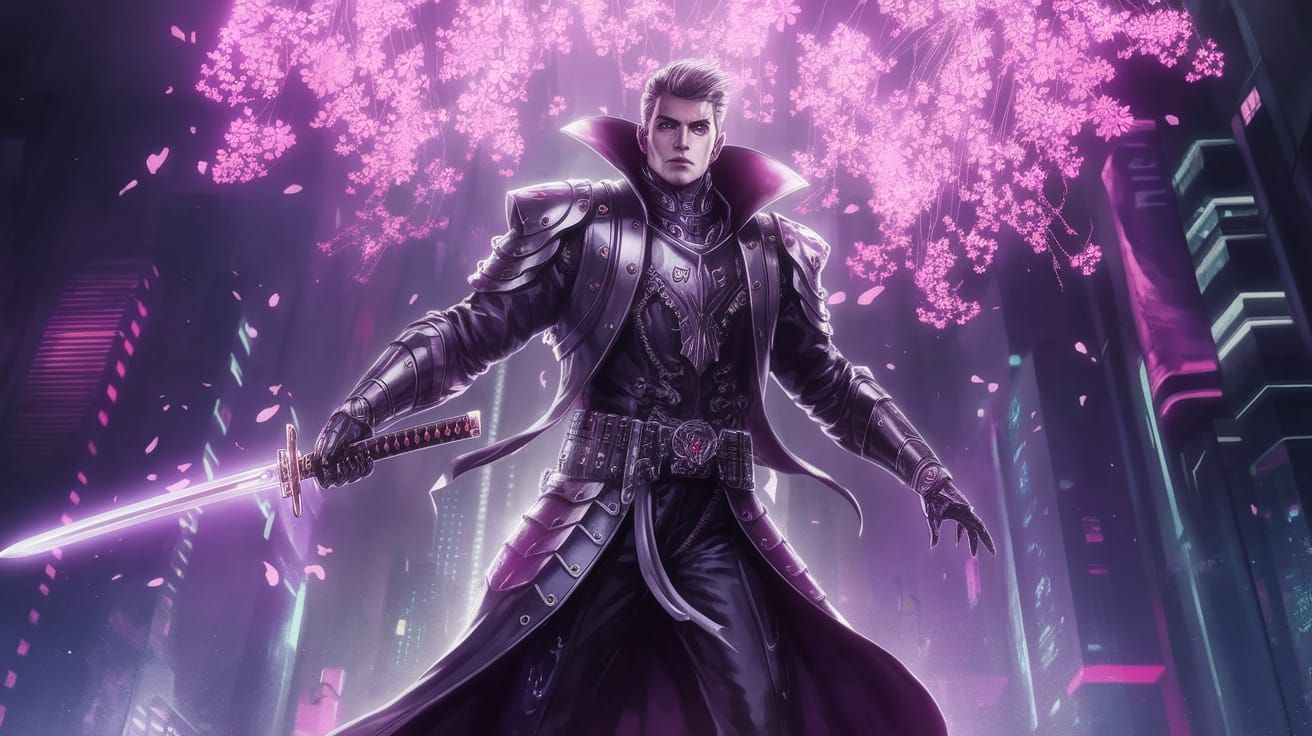 Cyberpunk Vampire Warrior with Illuminated Katana