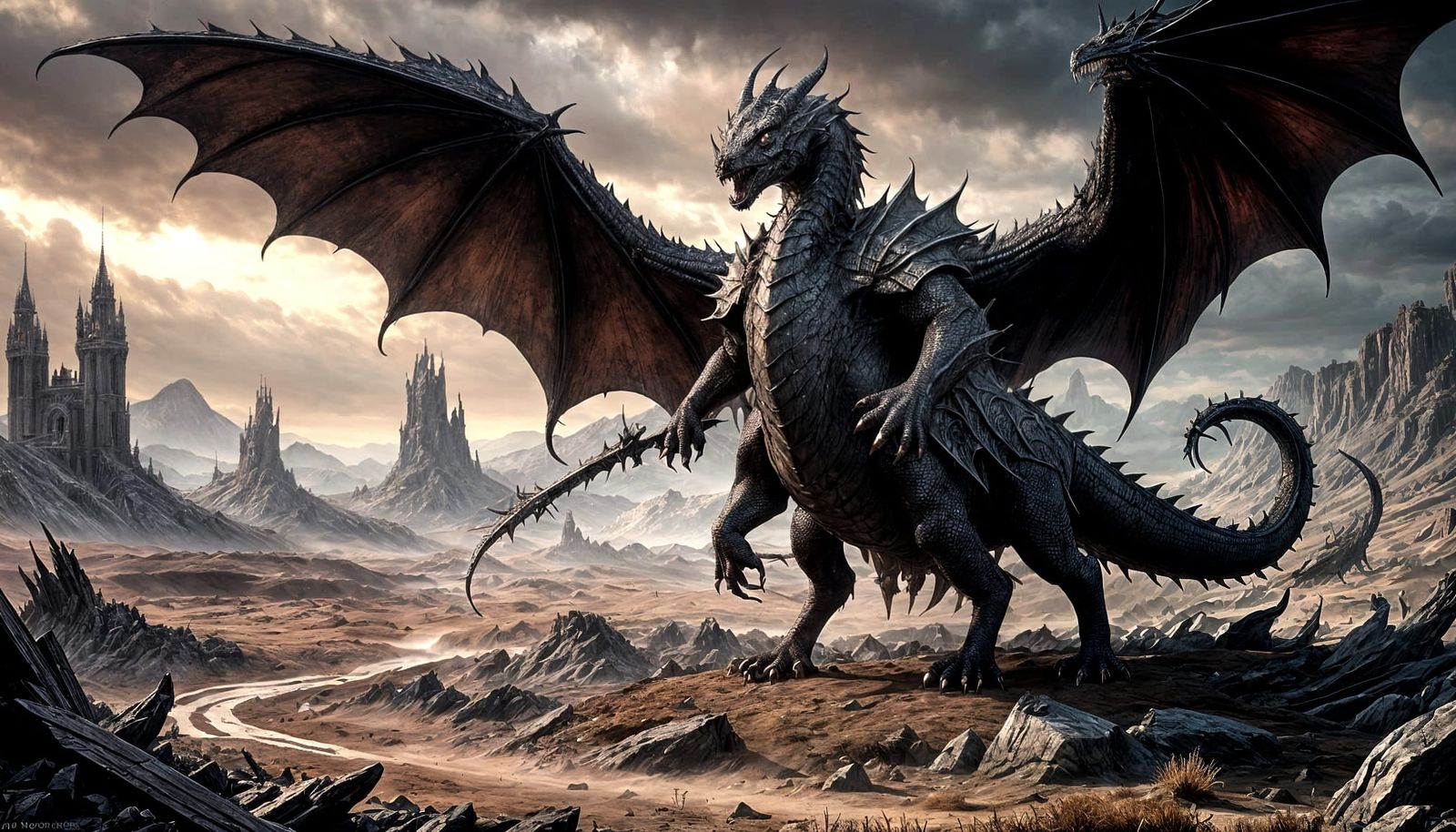 Evil Dragon on Battlefield in Fantasy Concept Art