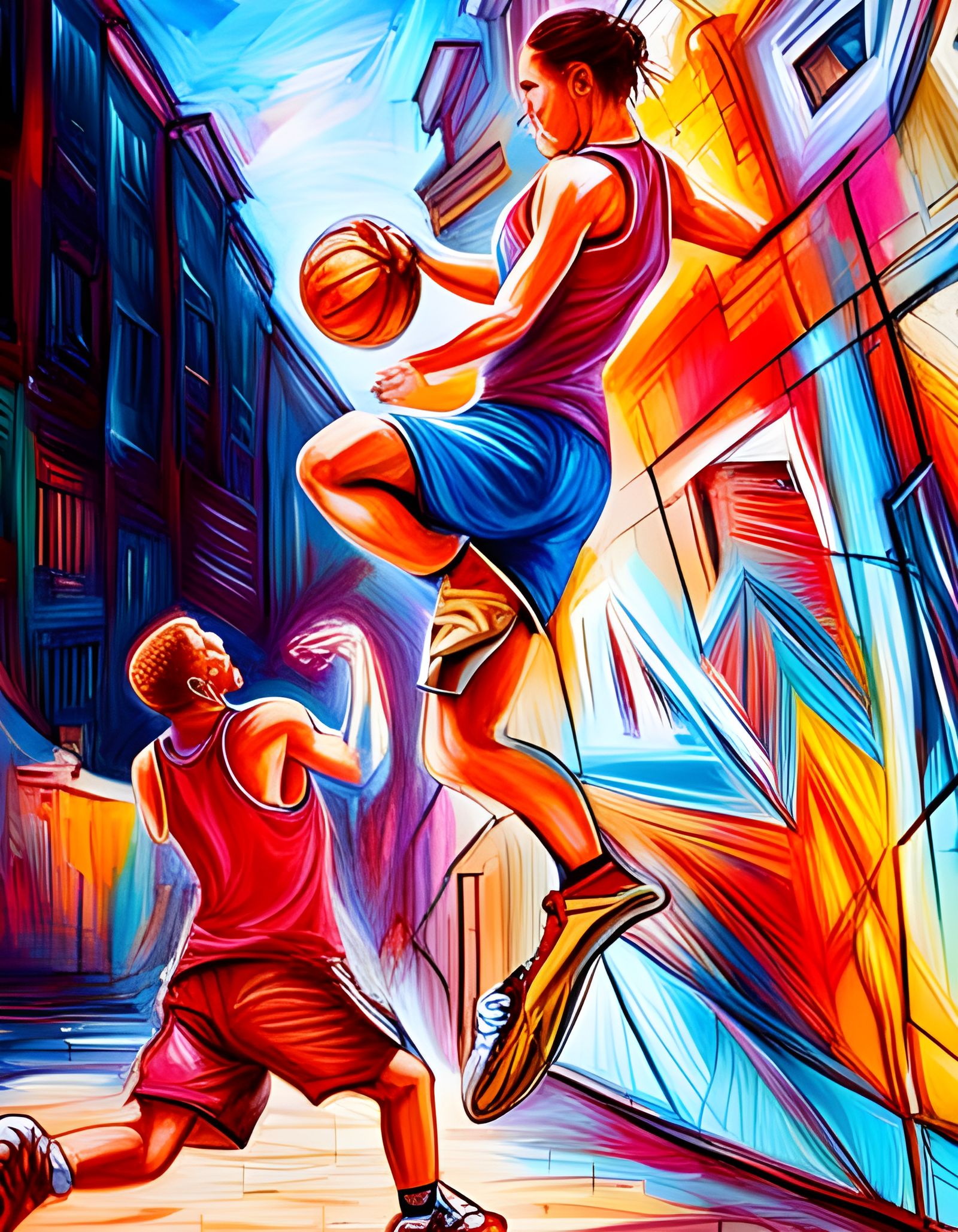 Basketball Players in Graffiti Splash Art Style
