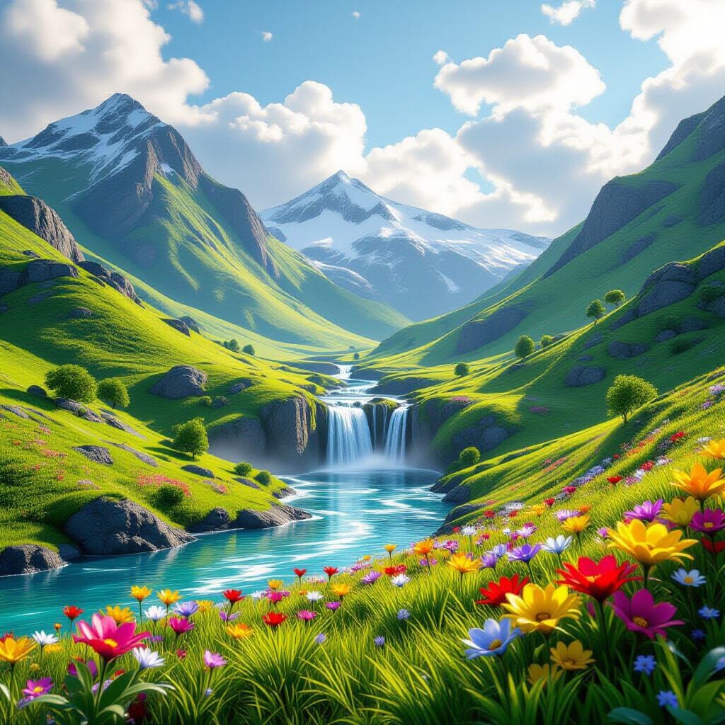 Vibrant River Waterfall Landscape