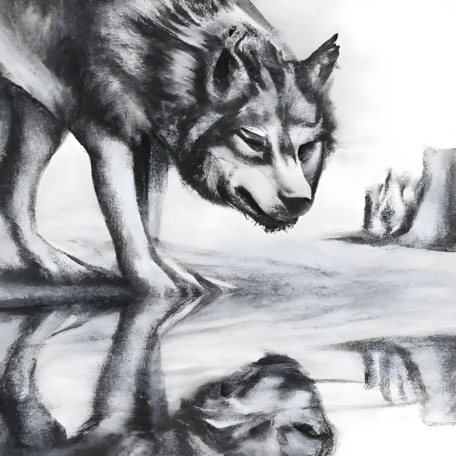 Detailed Pencil Sketch of a Fantasy Dire Wolf