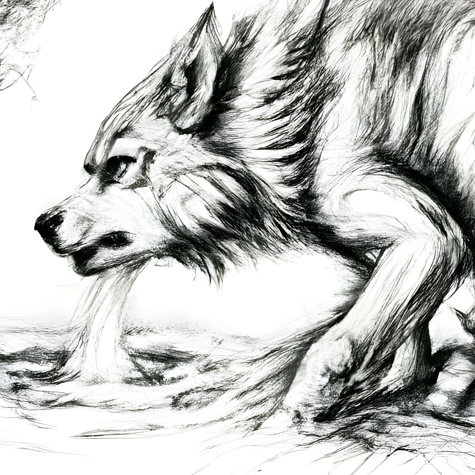Detailed Pencil Sketch of a Fantasy Dire Wolf
