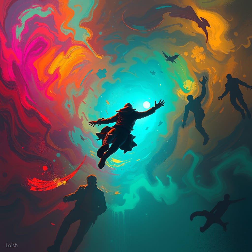 Figure in Motion with Swirling Colors, Digital Art