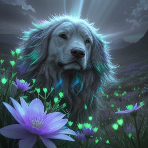 Voskora Alludra in Bioluminescent Meadow: Digital Art