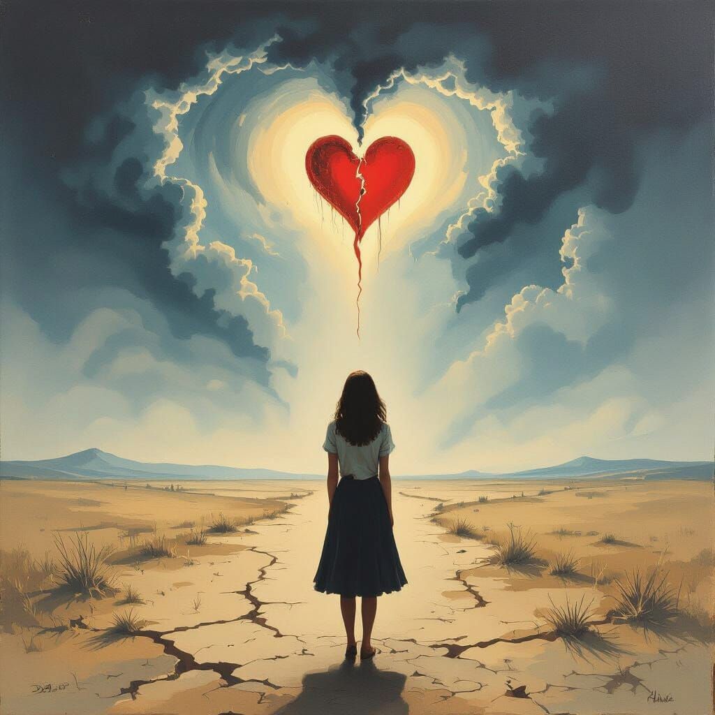 Surreal Desolation: A Broken Heart in a Dali-esque Landscape