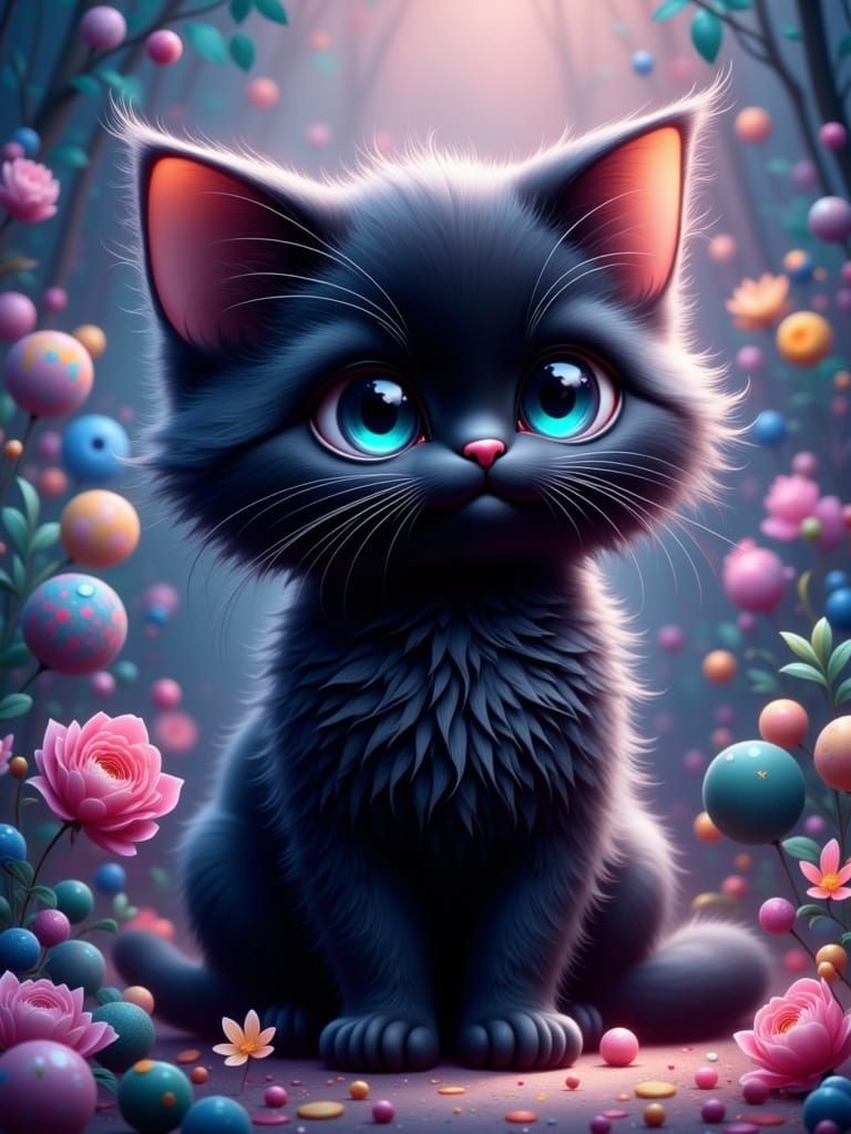 Chunky Black Cat with Indigo Eyes and Red Eyeliner in Anime ...