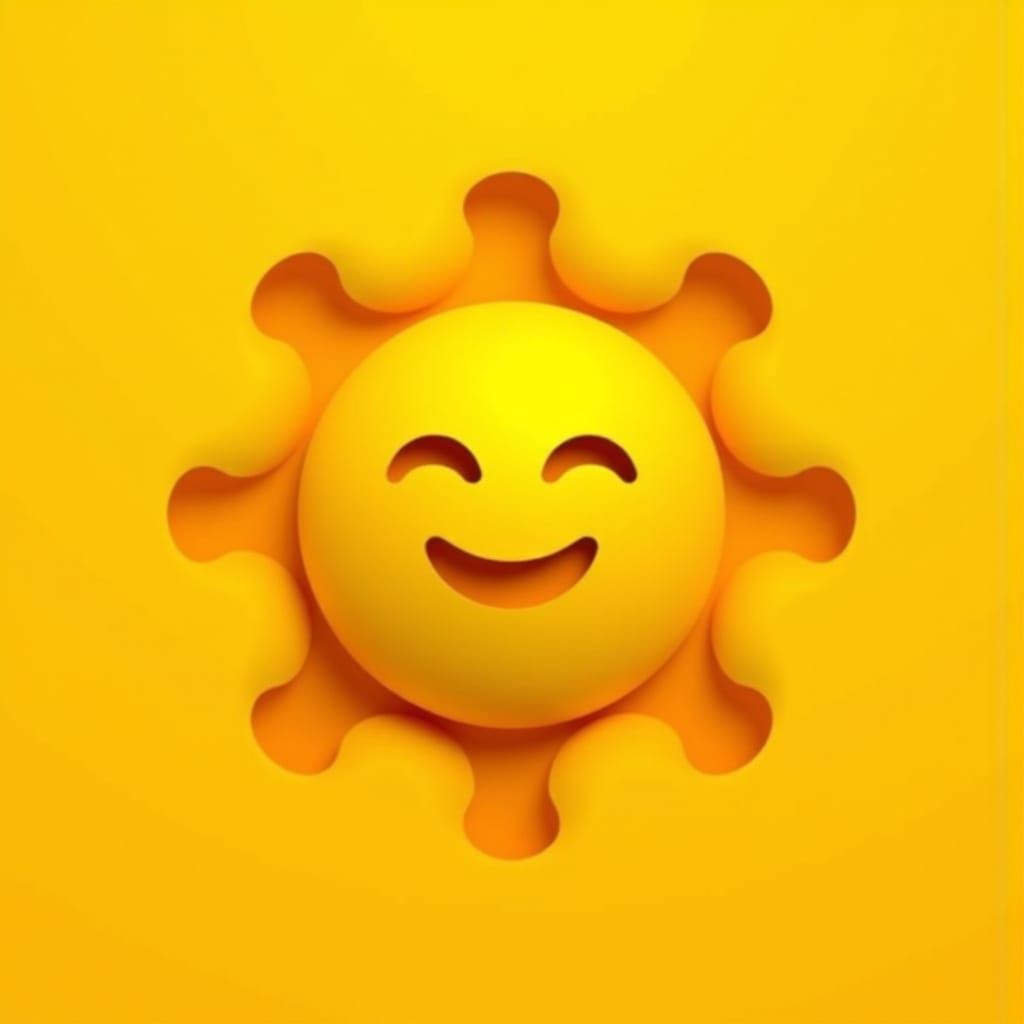 Surreal Sun in Vibrant Yellow, Crafted from Geometric Shapes