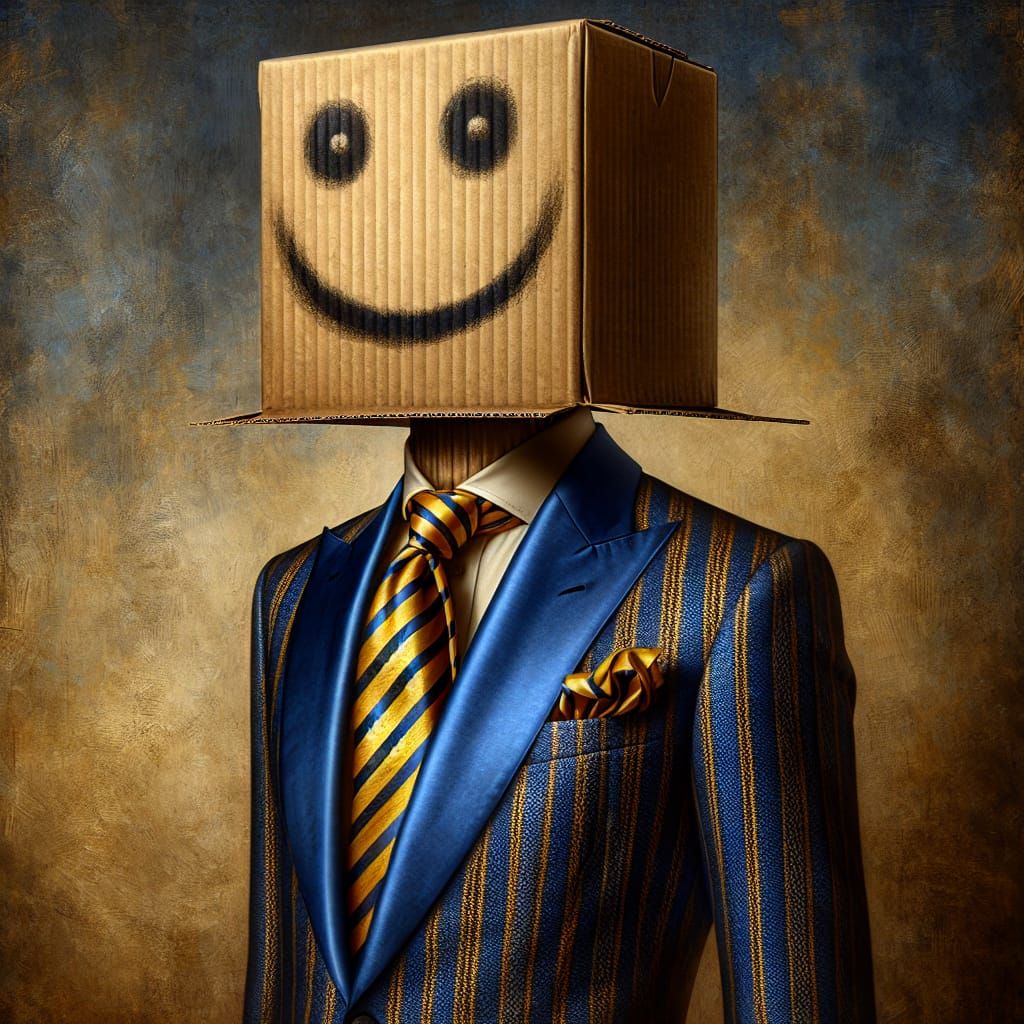 Surreal Cardboard Head Character in Dark Fantasy Art