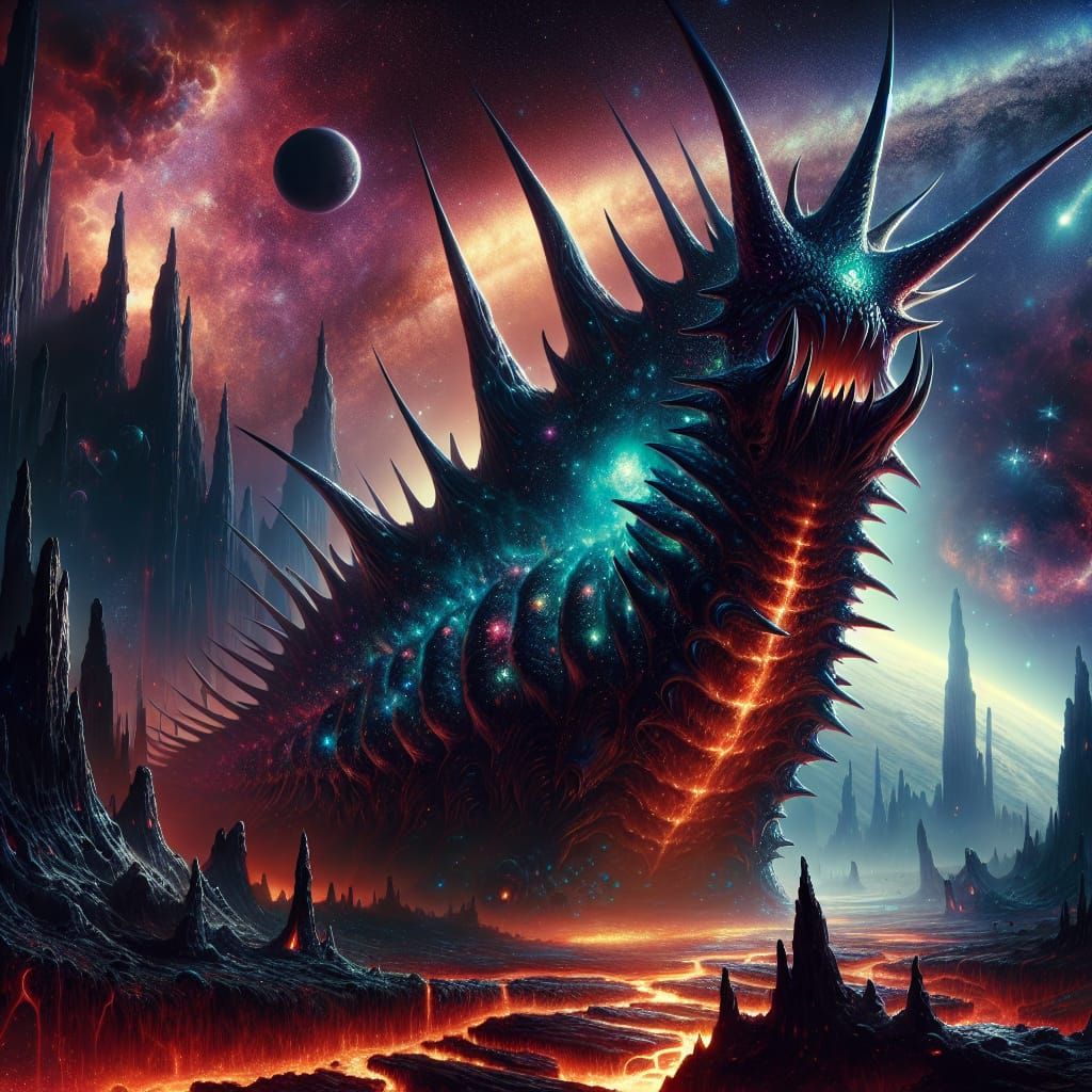 Epic Galactic Slug Creature in Cosmic Deathscape