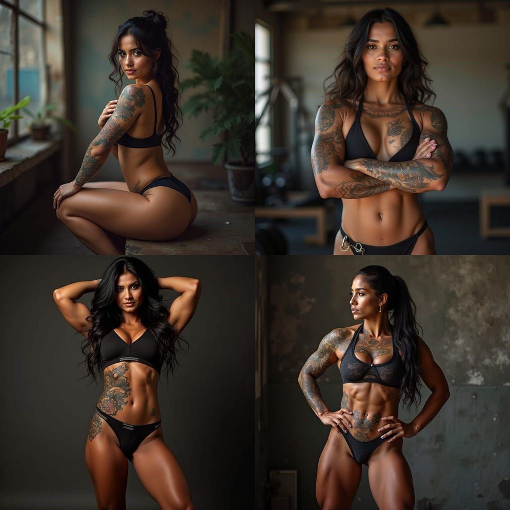 Strong Bangladeshi Female Bodybuilder with Ink
