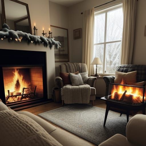 Cozy Winter Scene: Cuddling by the Fire