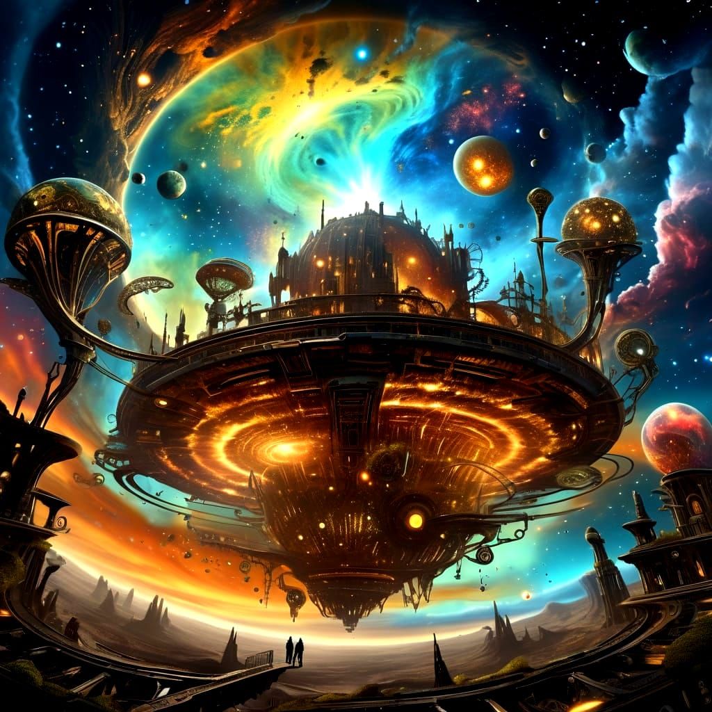 Surreal Clockwork City in Cosmic Crater