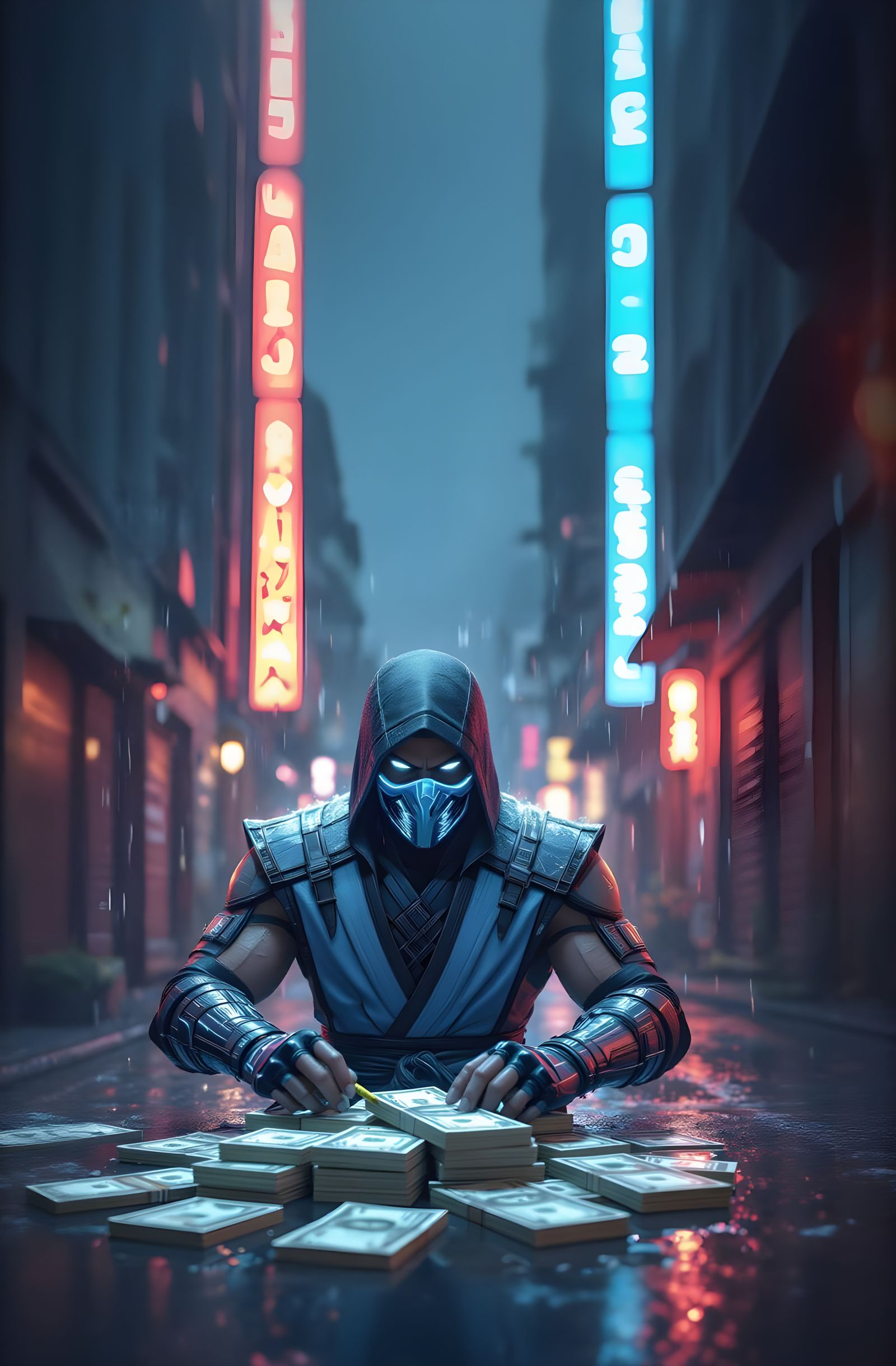 Sub Zero Making Money and Smoking Weed in Anime Style