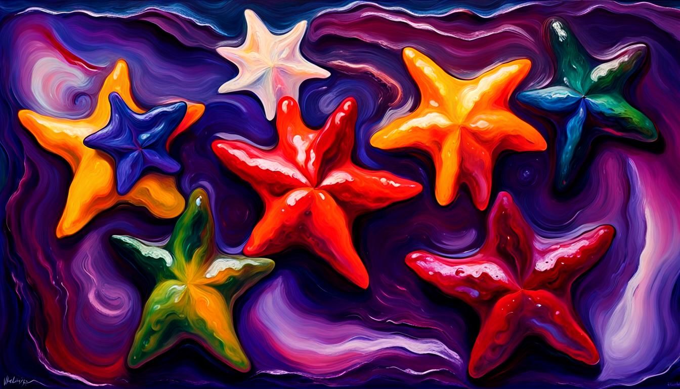 Spinning Chili Pepper Stars in Impasto Oil