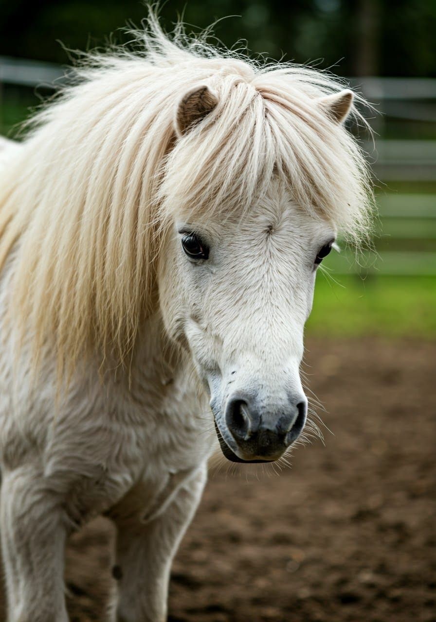 Charming White Miniature Pony in a Paddock
