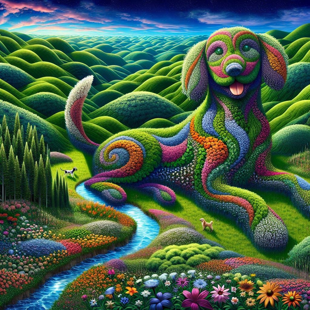 Landscape Art Illusion: A Playful Canine Panorama