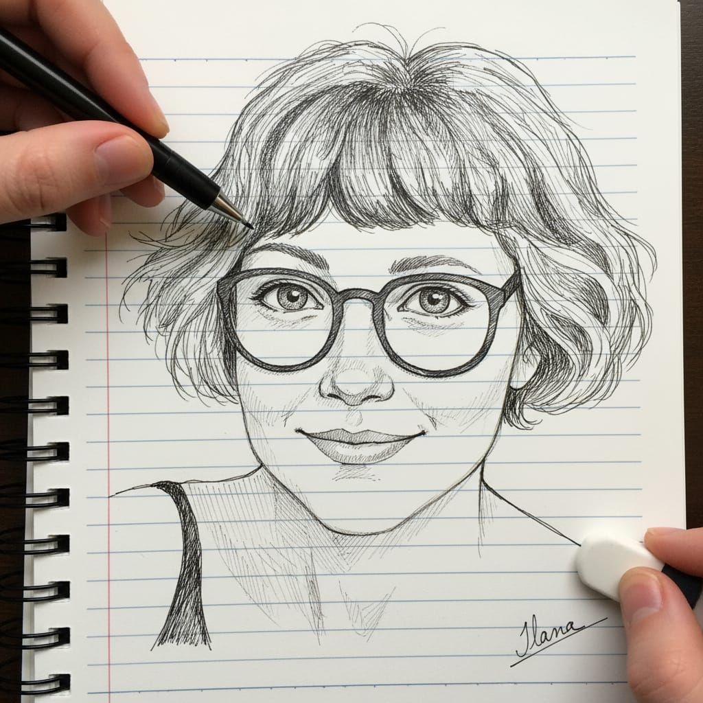 Hyper-Detailed Ink Sketch of a Person, Photo-Realistic Style