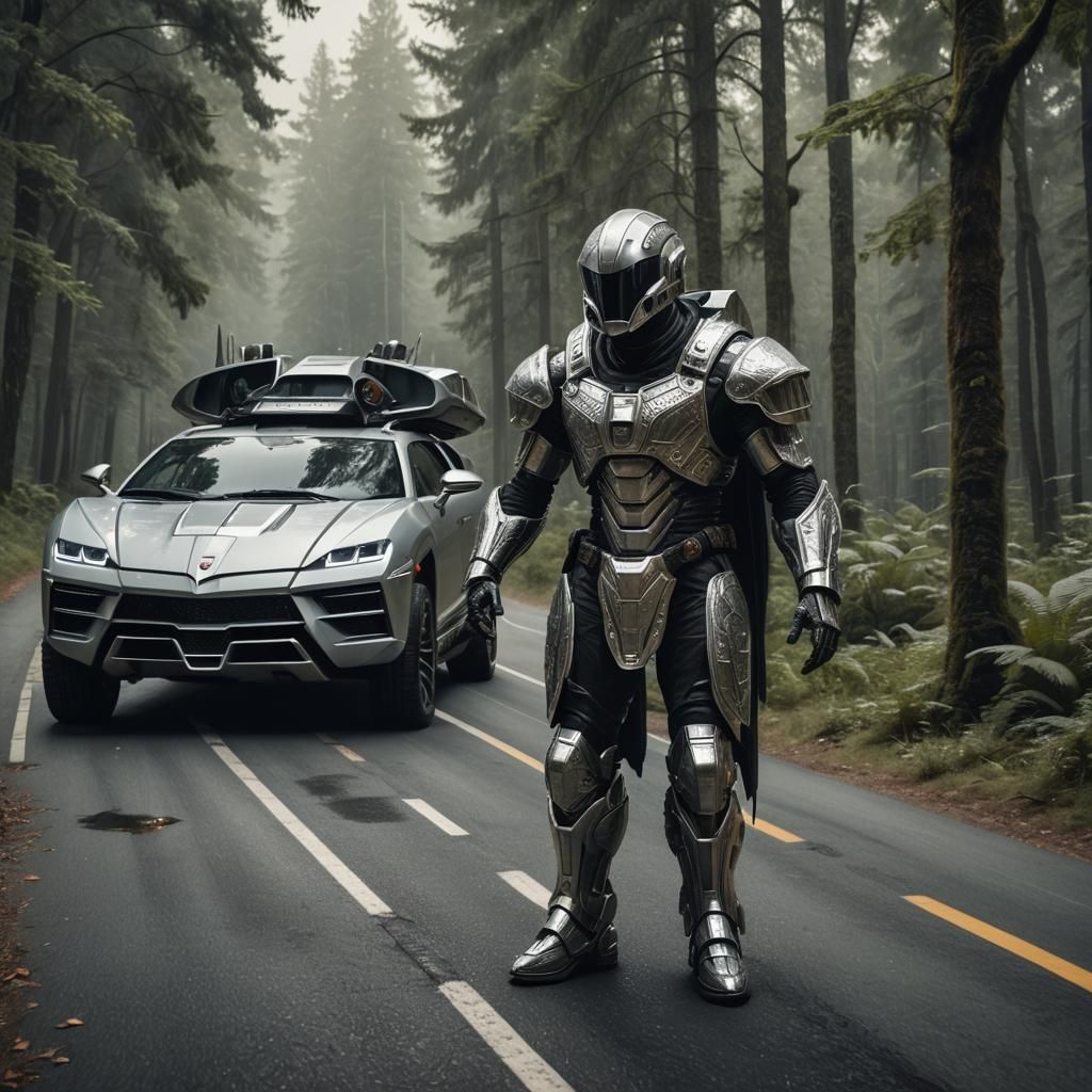 Armored Alien Crossing Road in Forest