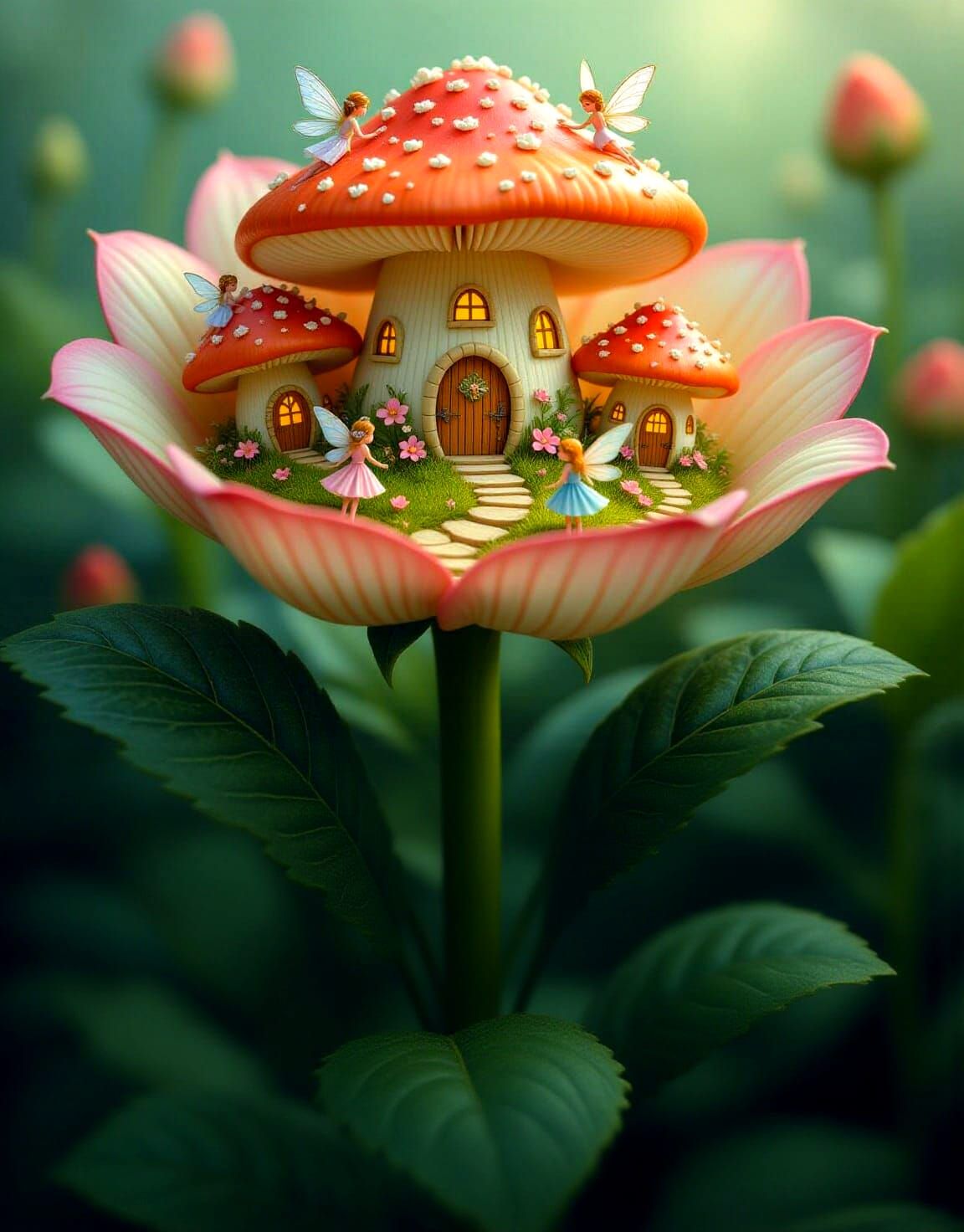 Fairy Kingdom Inside a Flower, Hyperdetailed Fantasy Art