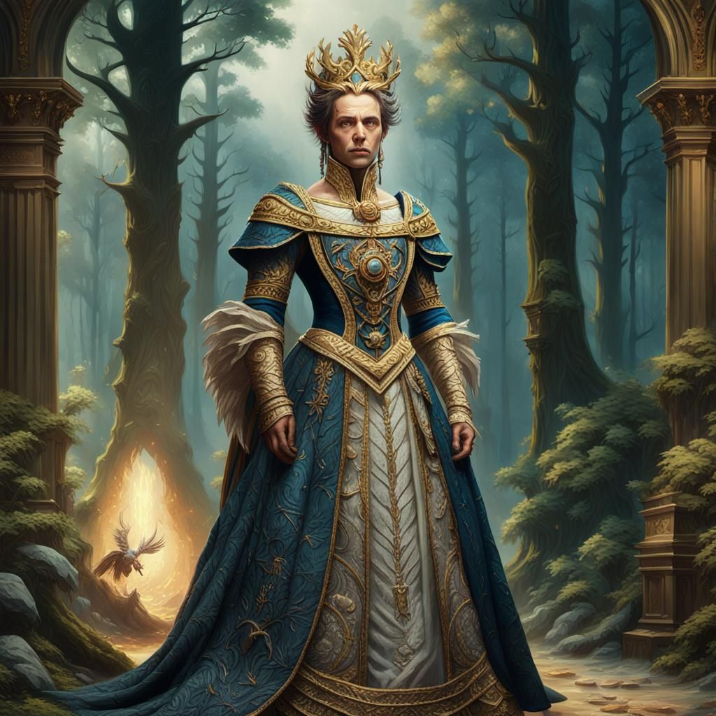 Heroic Warrior in Fantastical Forest, Oil Painting Style